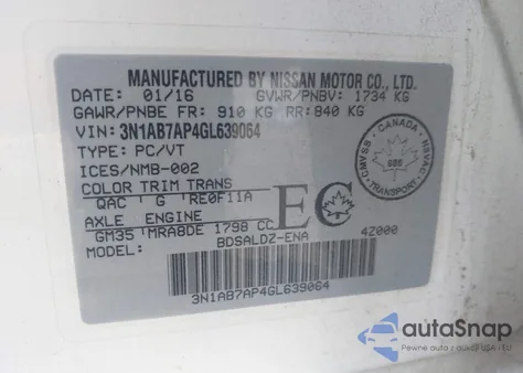 2016 Nissan Sentra Fe+ S/S/Sl/Sr/Sv из США, поврежденный, VIN 3N1AB7AP4GL639064